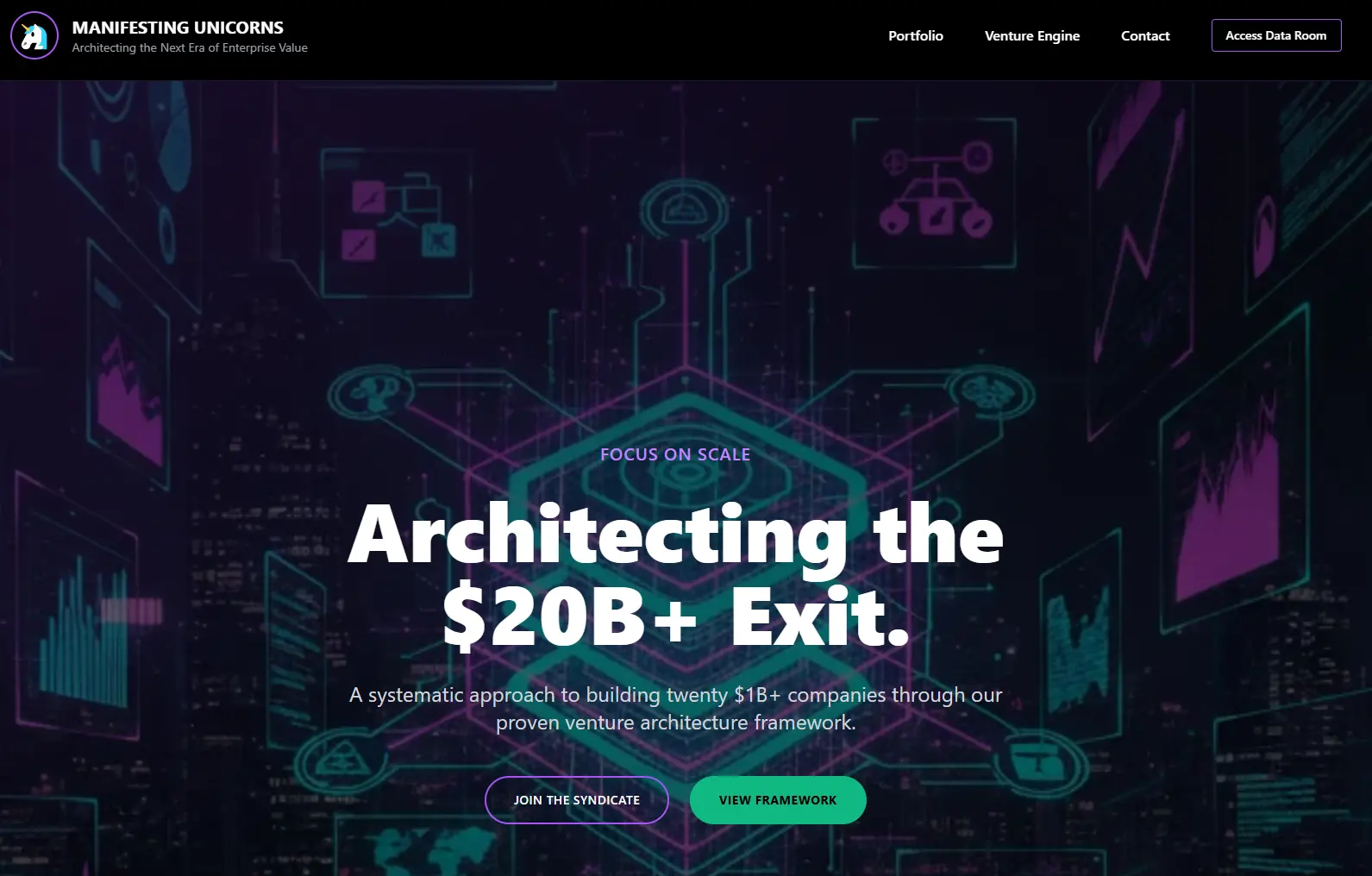 Manifesting Unicorns website screenshot - Platform connecting venture capital investors with startup f