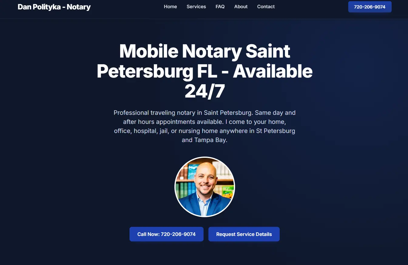 Politykas Notary website screenshot - Service business website for a notary public with online sch