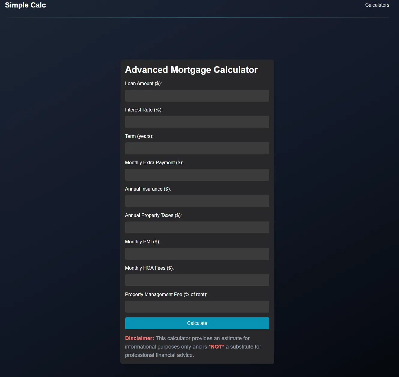 Simple Calc - Mortgage and Financial Calculator Interface on iPhone